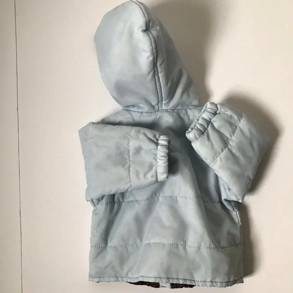 Little Cockney hooded winter lightweight  jacket light blue brown unisex size 6m
